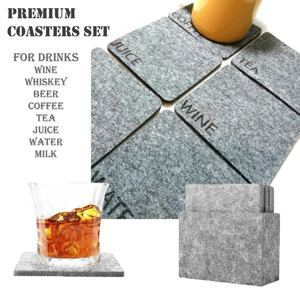 Premium Felt Beverage Coasters Set with Holder